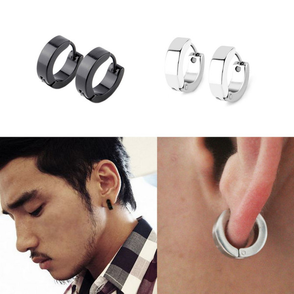 Simple men's ear studs Chic 1Pair Cool Punk Men's Stainless Steel Hoop Piercing Round Earring Ear Stud