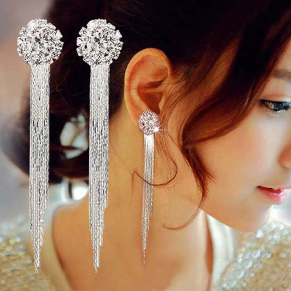 Korean Fashion Jewelry Personality Temperament Crystal Tassel Earrings Bridal Earring Oorbellen Earrings for Women Long Earrings