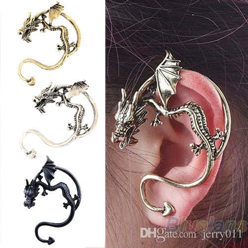 Retro Vintage Black Silver Bronze Punk Temptation Metal Dragon Bite Ear Cuff Clip Wrap Earring Earrings Wholesale Sale 1O5R