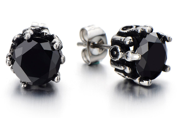 8MM Black Cubic Zirconia Mens Stud Earrings/Mens Black Earrings/Black Mens Earrings/Black Earring Stud/CZ Studs 2pcs