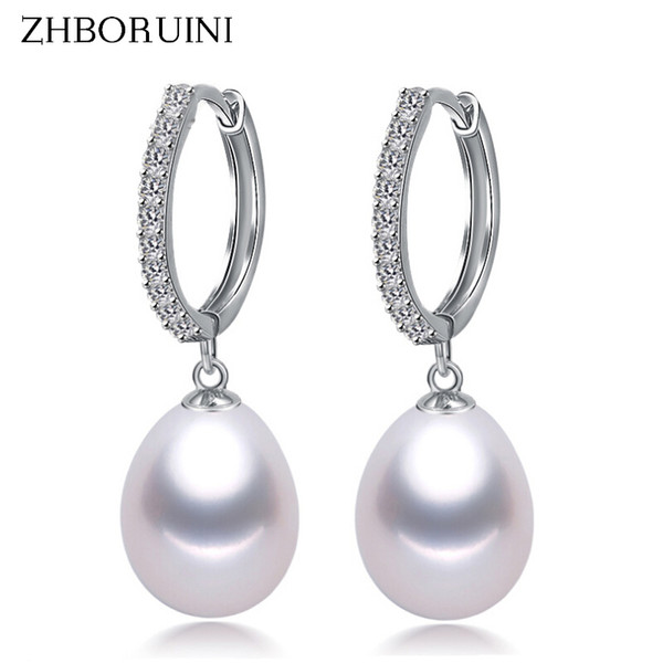 ZHBORUINI 2019 Genuine Natural Freshwater 925 Sterling Silver Earrings Pearl Jewelry For Wemon Wedding Gift