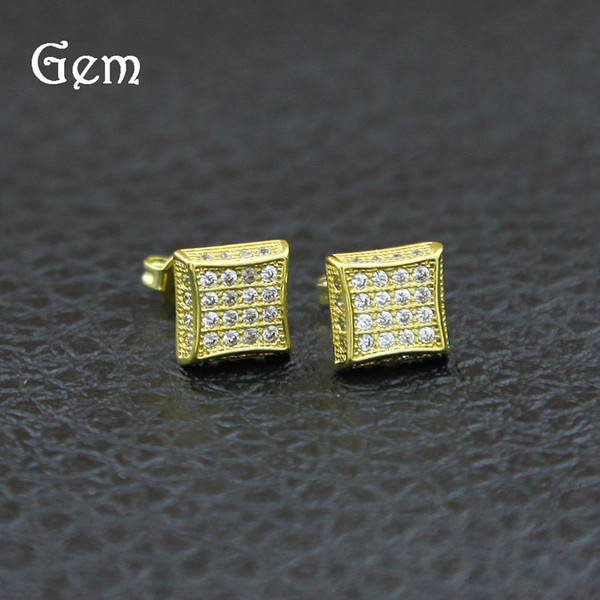 18K Gold Plated Hiphop Earrings For Mens Full Diamond Hip Hop Ear Studs Cool Hip-hop Pierced Earring Jewelry