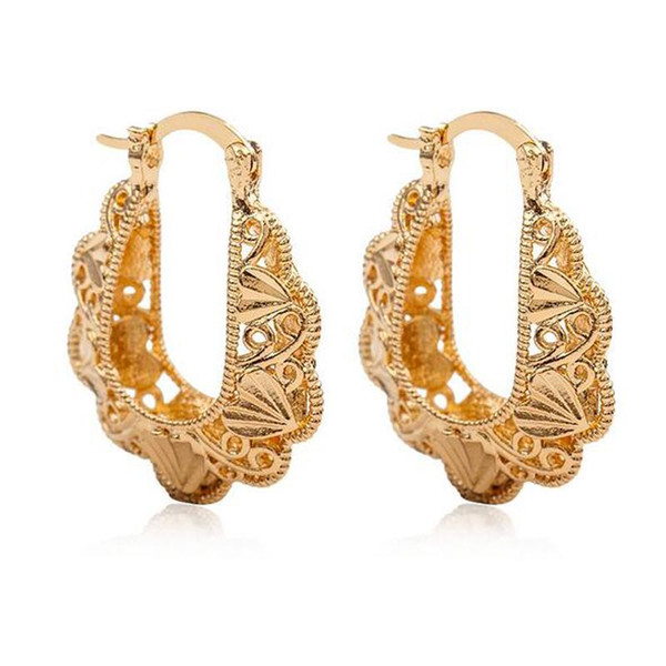 Wholesale- Women Girls Fashion U Shape Alloy Hollow Flower Filigree Tribal Hoop Dangle Drop Earrings Jewelry Accessories ER010