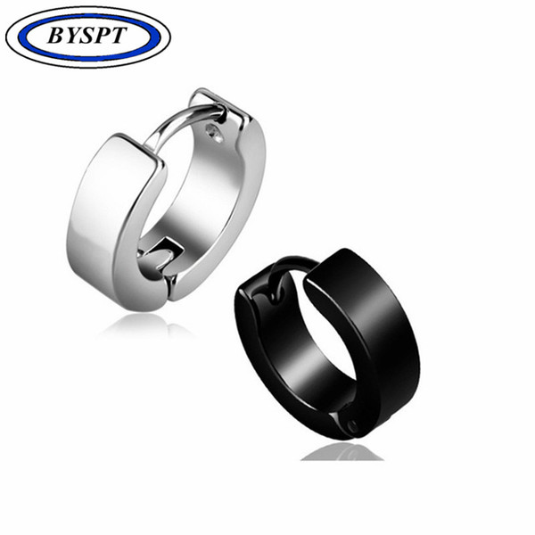 Wholesale- BYSPT Hoop Earrings Simple Stainless Titanium Steel Small Smooth Circle Earring Brand Loop Earrings For Women/Men Jewelry