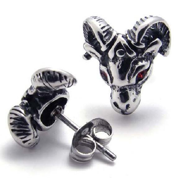 1 Pair Vintage Stainless Steel CZ Aries Unisex Men Stud Earrings Set Silver Red Drop Shipping