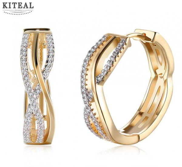 KITEAL BRAND 2017 NEW!! Zircon crystal yellow gold hoop earrings X line women earing oorbellen love