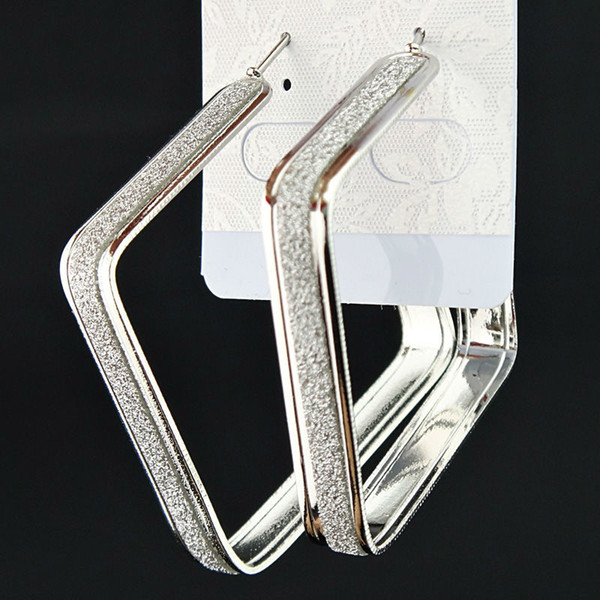 Wholesale- Hot Selling New Big Silver Plated Frosted Square Fashion Hoop Earrings for Womens Mens Party Jewelry Wedding Earring A1068