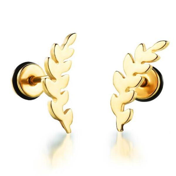 NEW Leaves Design Woman Stud Earring Classical 3 Colors Stainless Steel Women's Jewelry Best Gift For Birthday