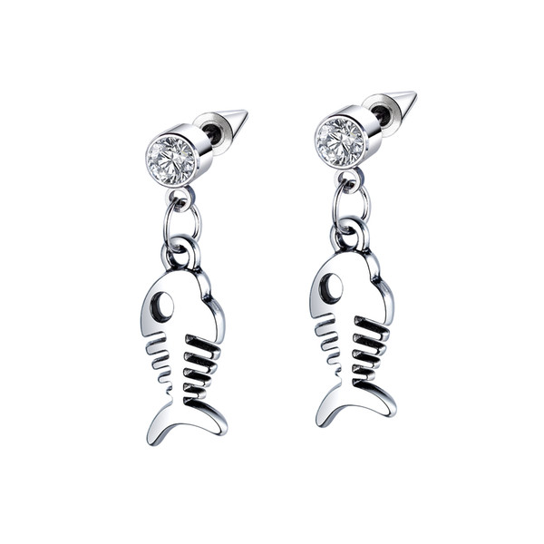 The latest trend jewelry Stainless steel personality fish bone male earrings High quality crystal earrings 3-GE504