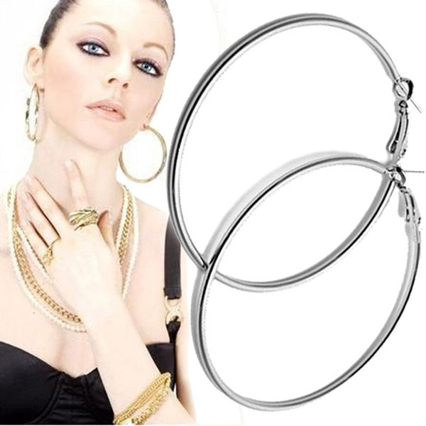 Huang Neeky high quality 1Pair Big Smooth big ears ring Clear Circle Round Hoop Charm Earrings Wonderful gift Free Shipping -Ff