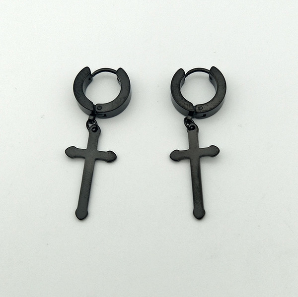 Europe and the United States Taigang cross men's earrings tide people single personality titanium steel earrings men ear clips no ear holes