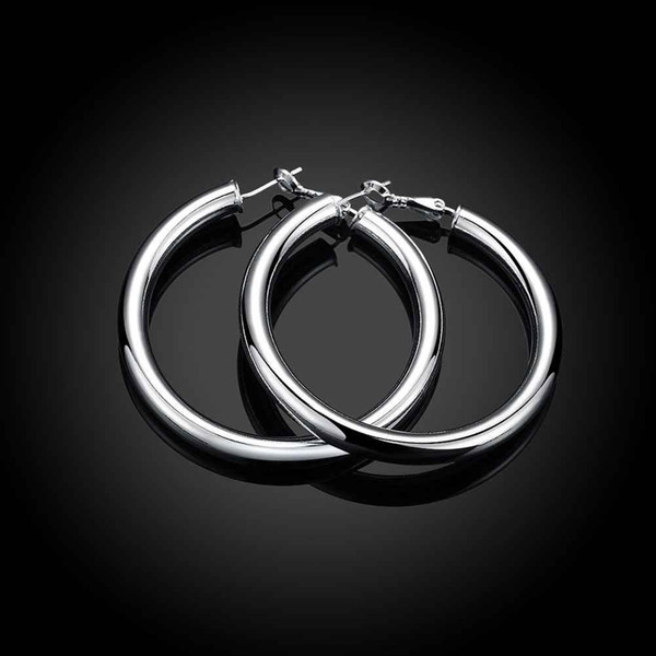 Free Shipping exo silver color jewelry earings fashion jewelry 5mm 5CM Hollow hoop earrings brincos de festa horloge