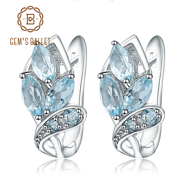 Gem's Ballet Round Natural Sky Blue Topaz Earrings Fine Jewelry Soild 925 Sterling Silver Earrings For Women Earring S18101307