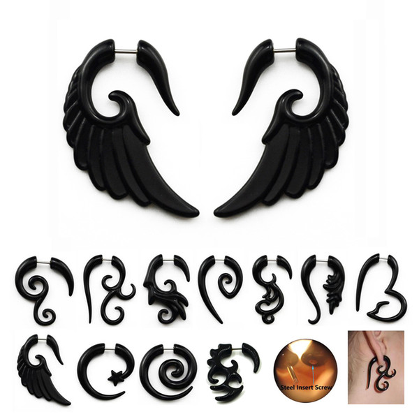 18piece Acrylic Black Fake Spiral Ear Taper Gauges Twist Expanders Earring White Cheater Piercing Body Jewelry free shipping