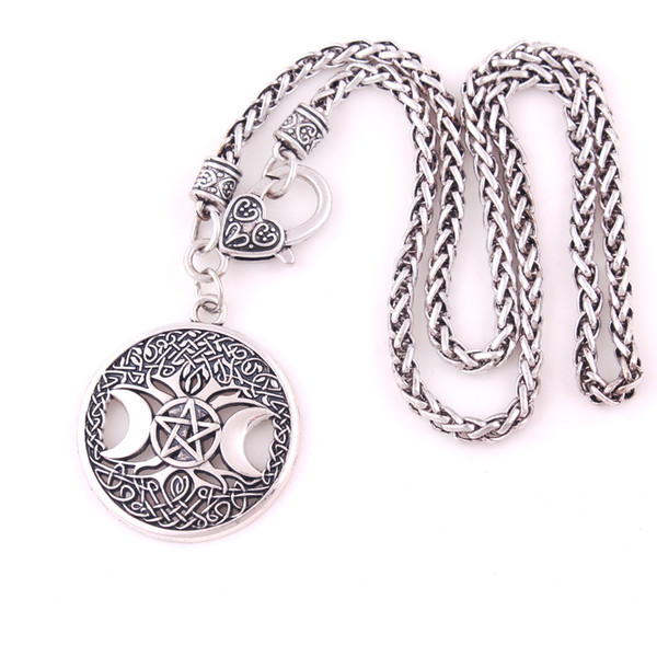 Moon Goddess Wicca Pentagram Magic Amulet Charm Pendent Necklaces Women Tree Of Life Star Necklaces Jewelry