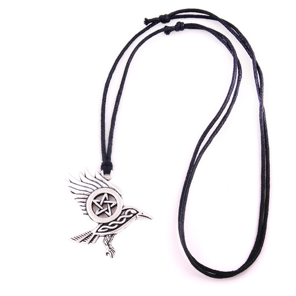 Raven Pentacle Charm Pendant Morrigan Crow Magic Pendant Wheat Chain Necklace Drop Shipping