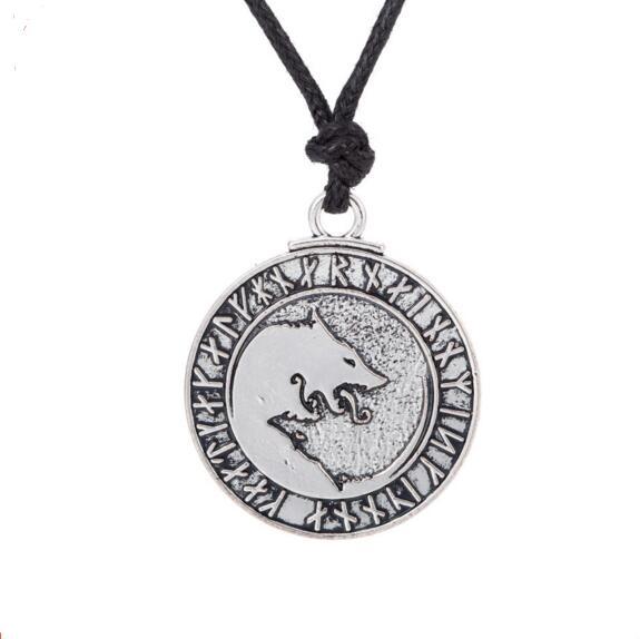 Norse Wolf Head Animal Charm Pendent Necklace Adjustable Rope Chian Jewelry Accessories Talisman