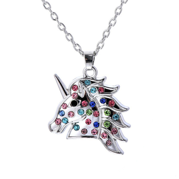 Multicolor Crystal Unicorn Horse Pendant Necklace for Women Fashion Jewelry Gift