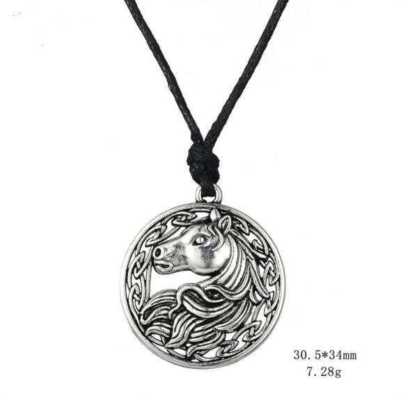 Apricot Fu Silver Color Irish Knot Animal Horse Pendant Necklaces Adjustable Rope Chain Man Fashion jewelry