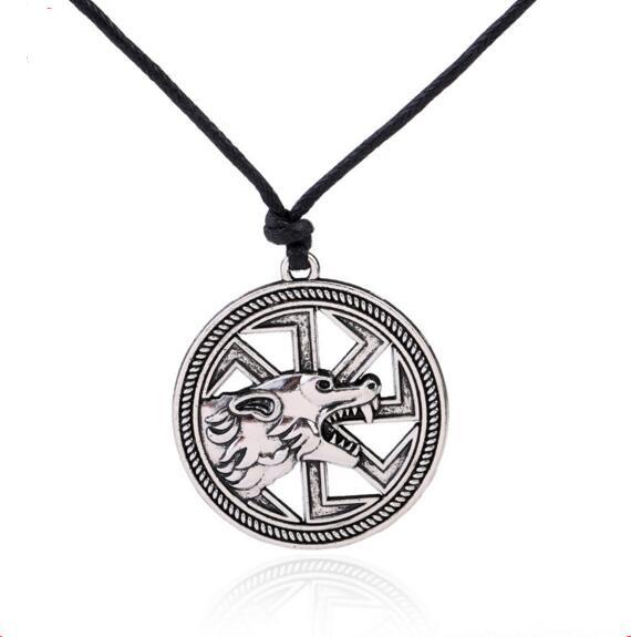 Female Male Necklace Viking Style Wolf And Wheel Pattern Pendant Cool Solomon Jewelry Rope Chain Zinc Alloy Dropshipping