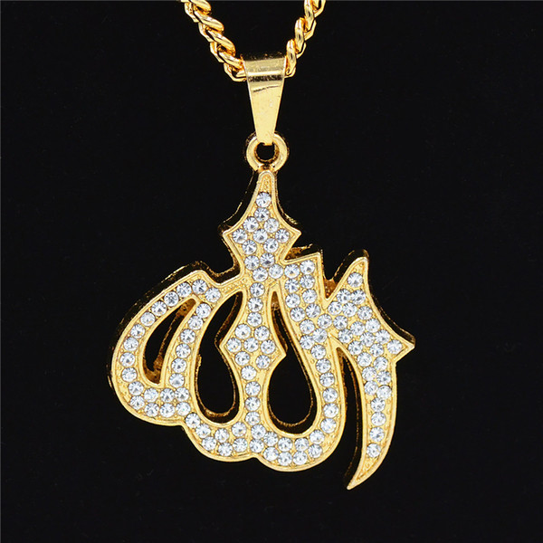 Uodesign HIP Hop Arabic Muslim Pendants Necklaces Gold Alloy Bling Iced Out Islamic Necklace for Men Islam Jewelry