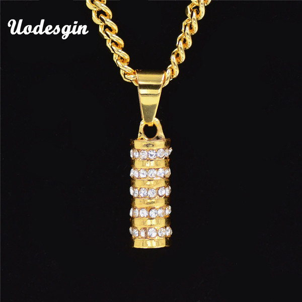 Uodesign Golden Bling Sparkling Pillars Short Pendants Necklaces Men Women Charm Hip Hop Cylinder Chains Rapper Jewelry Gifts