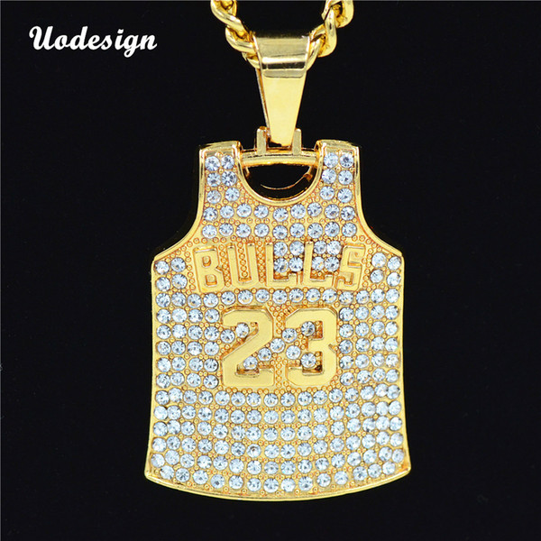 Trendy Alloy Gold Color Crystal Basketball Vest Pendant Necklace Hip Hop Link Chain Necklace For Men Women