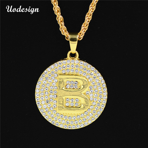 Uodesign High Quality Gold-color Round card big B pendants Necklace Fashion Hip hop rock accessories Chain men jewelry