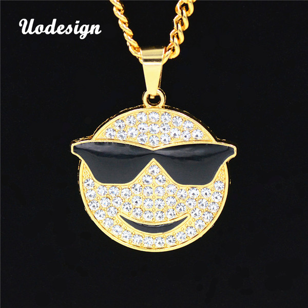 Hip Hop Pendant Smiling Face Glasses Necklace 75cm Chain Alloy Rope Chain