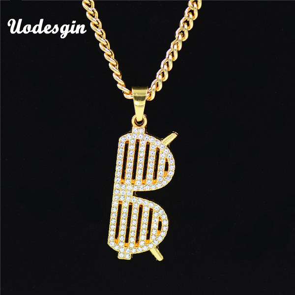 New Arrival Uodesign Hiphop Personality Crystal Bling Glasses Pendant Necklace Alloy Cool Jewelry For Men Gift