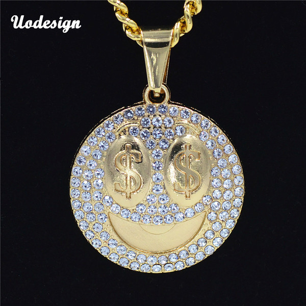 Smile Face Head US Dollar Eye Hiphop Pendant Necklace Bling Cubic Men's Hip hop Necklace Jewelry For Gift