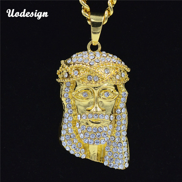 New Arrival Hip Hop Jesus Head Crystal Pendant Necklace Long Cuba Chain Statement Jewelry For Male