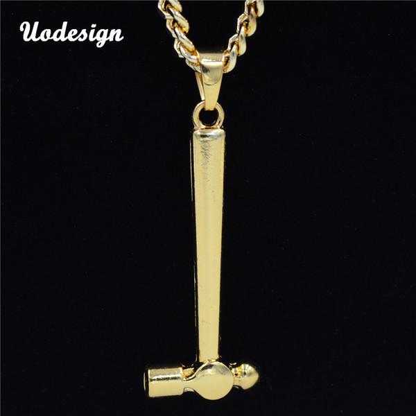 Men Hip-Hop Hammer Pendant Necklace for Men Quality Gold Plated Alloy Chain Titanium Pendant Punk Necklace for Boy