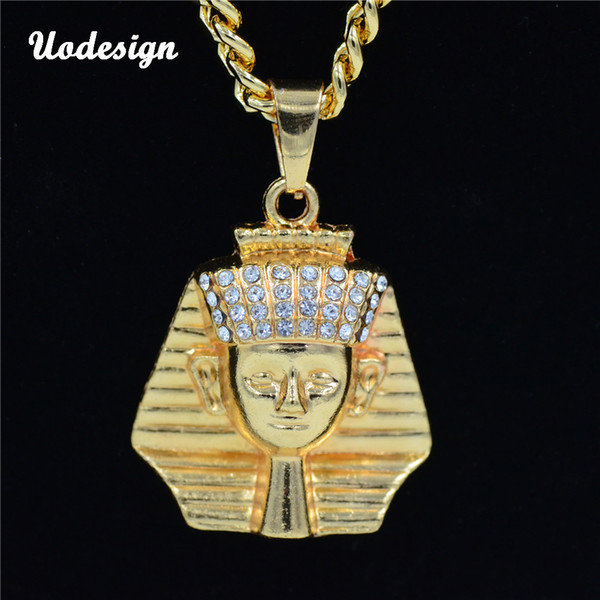 Hip Hop Jewelry Crystal Egypt Pharaoh Pendant 60cm Box Chain Iced Out Necklace Fashion Accessories