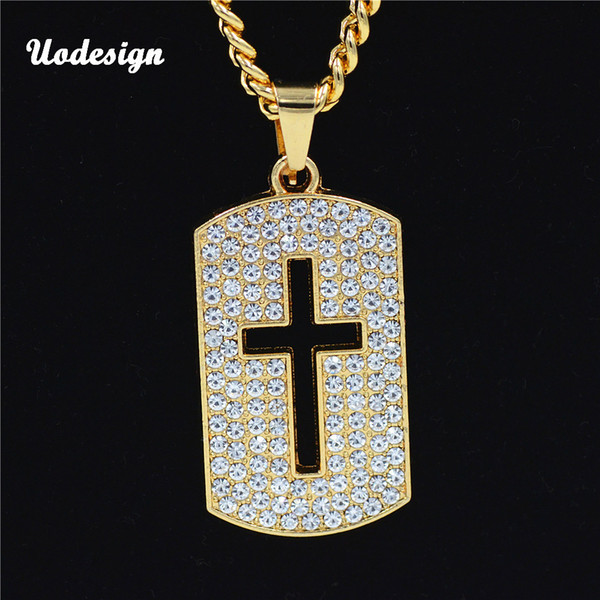 Hip Hop Iced Out Big Cross Pendant Necklace For Men Gold Color Rhinestones Necklace Hiphop Christian Jewelry