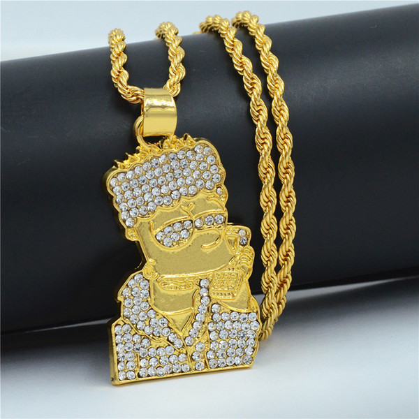 Uodesign Hip Hop Iced Out Choker Oil Gold Crystal Rhinestone Cartoon Head Figure Pendent Necklace Present Bling Rapper Men Jewelry