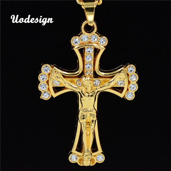 Rock Hip Hop Jewelry Big Cross Pendant Necklace Mens Jewellery Gold Color Hiphop Necklaces Collier Rap Jewelry for Men