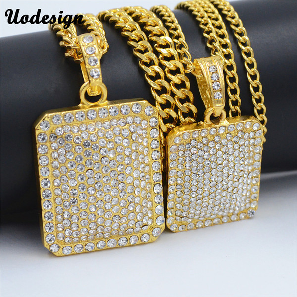 Men Army Style Necklace Gold And Silver Plated Full CZ Iced Out Charm Dog Tag Pendant Necklace Hip Hop Bling Bling Jewelry