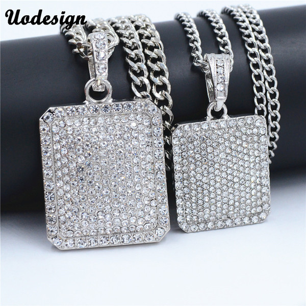 Bling Dog Tag Necklace & Pendant Free Chain Gold Color Iced Full Cubic Zircon Men's Hip Hop Jewelry For Gift