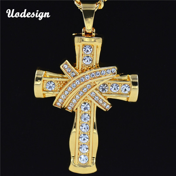 New Hip Hop Full Rhinestone Crystal Iced Out Bling JESUS Christ Cross Pendants Necklaces for Men Women Jewelry