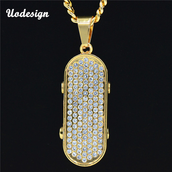 Golden Color Pendant Necklace for men women skateboard Design Pendant Chain Necklaces & Pendants Hip Hop Fashion Jewelry