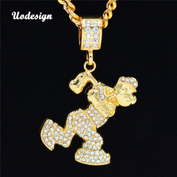 Wholesale Hip hop bling bling fashion Hiphop rock mens American anime Popeye Alloy & Rhinestone necklace Pendant