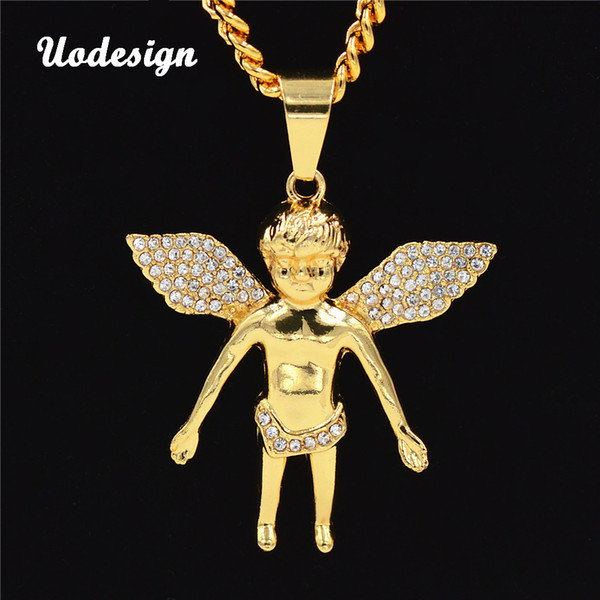 Golden Crystal CZ Iced Out Angle Piece Pendant Hip Hop Necklaces Cuban Link Chain Men's Bling Bling Jewelry