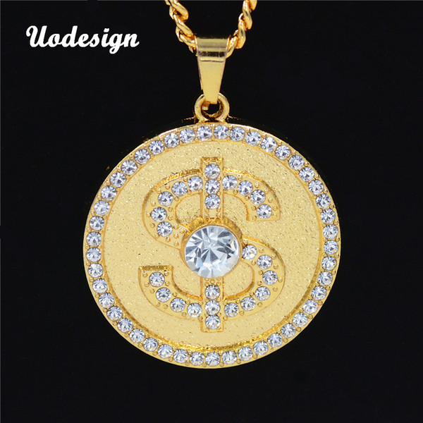 Men Hiphop Necklace with Rhinestone Round Dollar shape pendant necklaces fashion hip hop necklace jewelry gifts