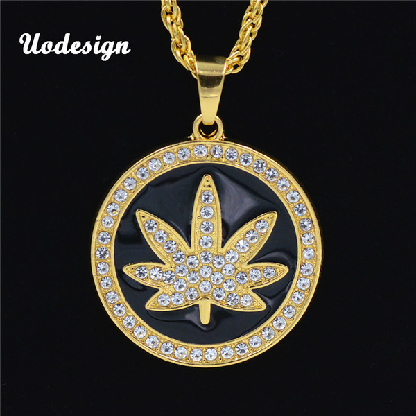 Uodesign Hip Hop Maple leaf Pendant Necklace For Men Luxury Iced Out Rhinestone Oil drop Crystal Male Jewelry Friendship Gift