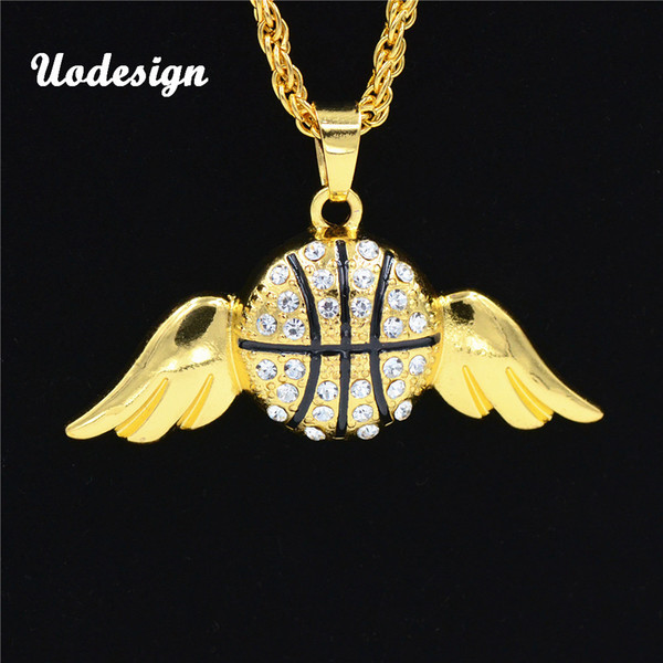 Uodesign Hip Hop New Wing and Ball Pendant Necklace For Men Luxury Iced Out Fly asketball Rhinestone Pandent