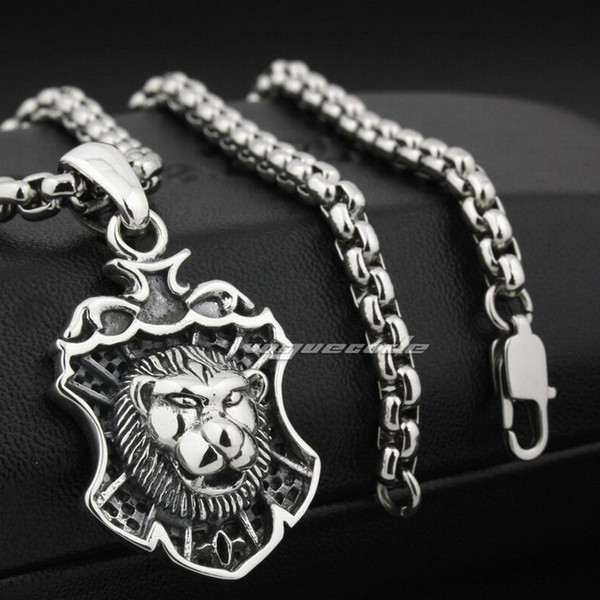 LINSION Guardian King Lion 925 Sterling Silver Mens Biker Pendant 8N008 Stainless Steel Necklace 24 inches