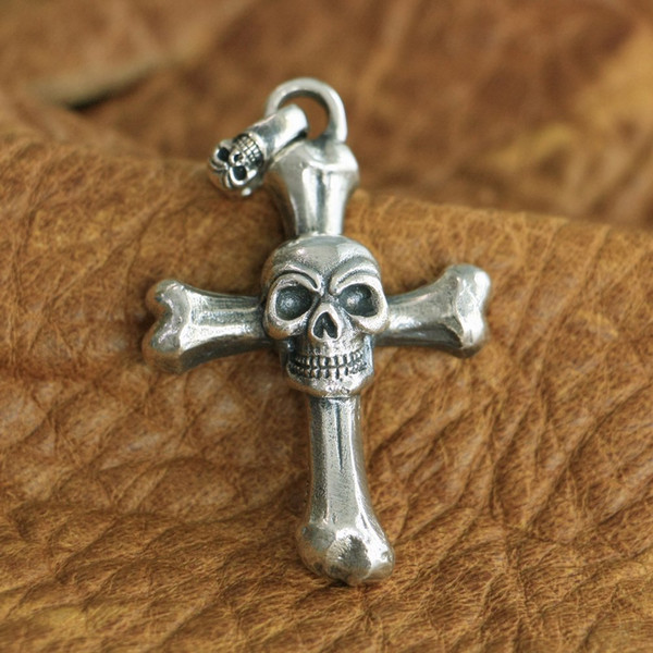 LINSION Huge 925 Sterling Silver Skull Cross Pendant Mens Biker Punk Pendant TA124 JP