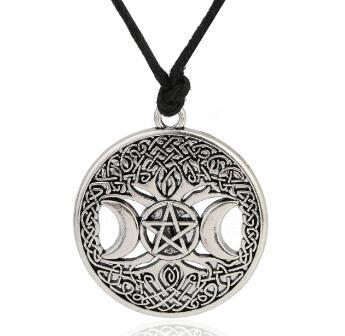 lemegeton Knot Triple Moon Goddess Pentacle adjustable rope chain pendant necklace men witchcraft jewelry wicca charms