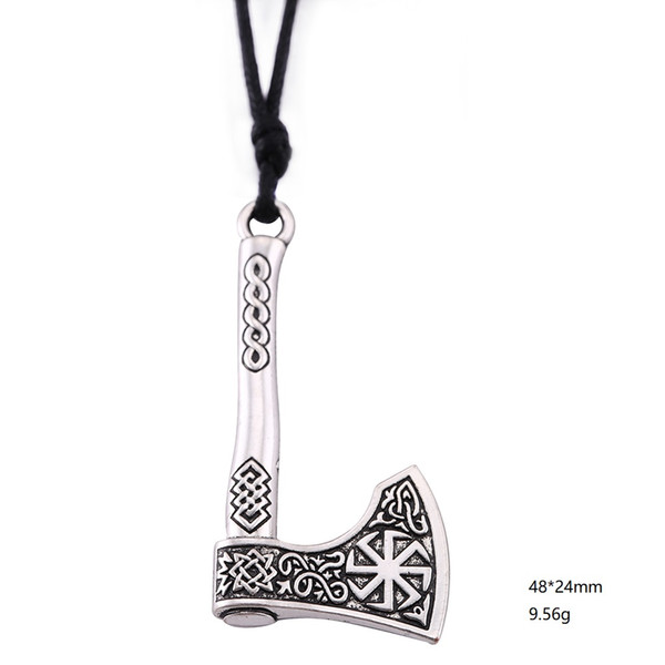 Lemegeton Wholesale Viking Axe Pendants Norse Wax Necklace Odins Symbol Kolovrat Sun Wheel Amulet Vintage Knots Slavic Talisman